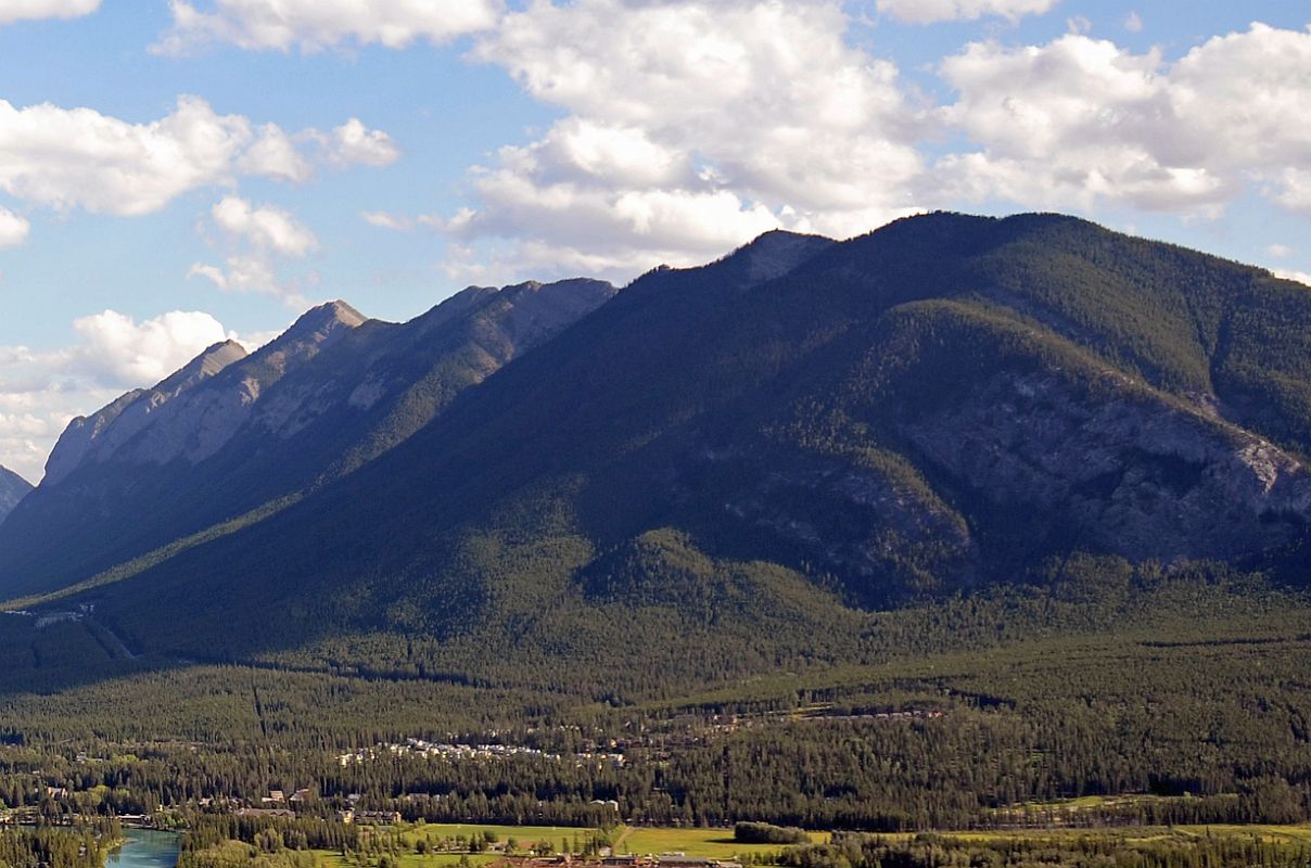 01 Banff Gondola Goes From Station In Lower Left Up To Sulphur Mountain From Viewpoint on Mount Norquay Road In Summer